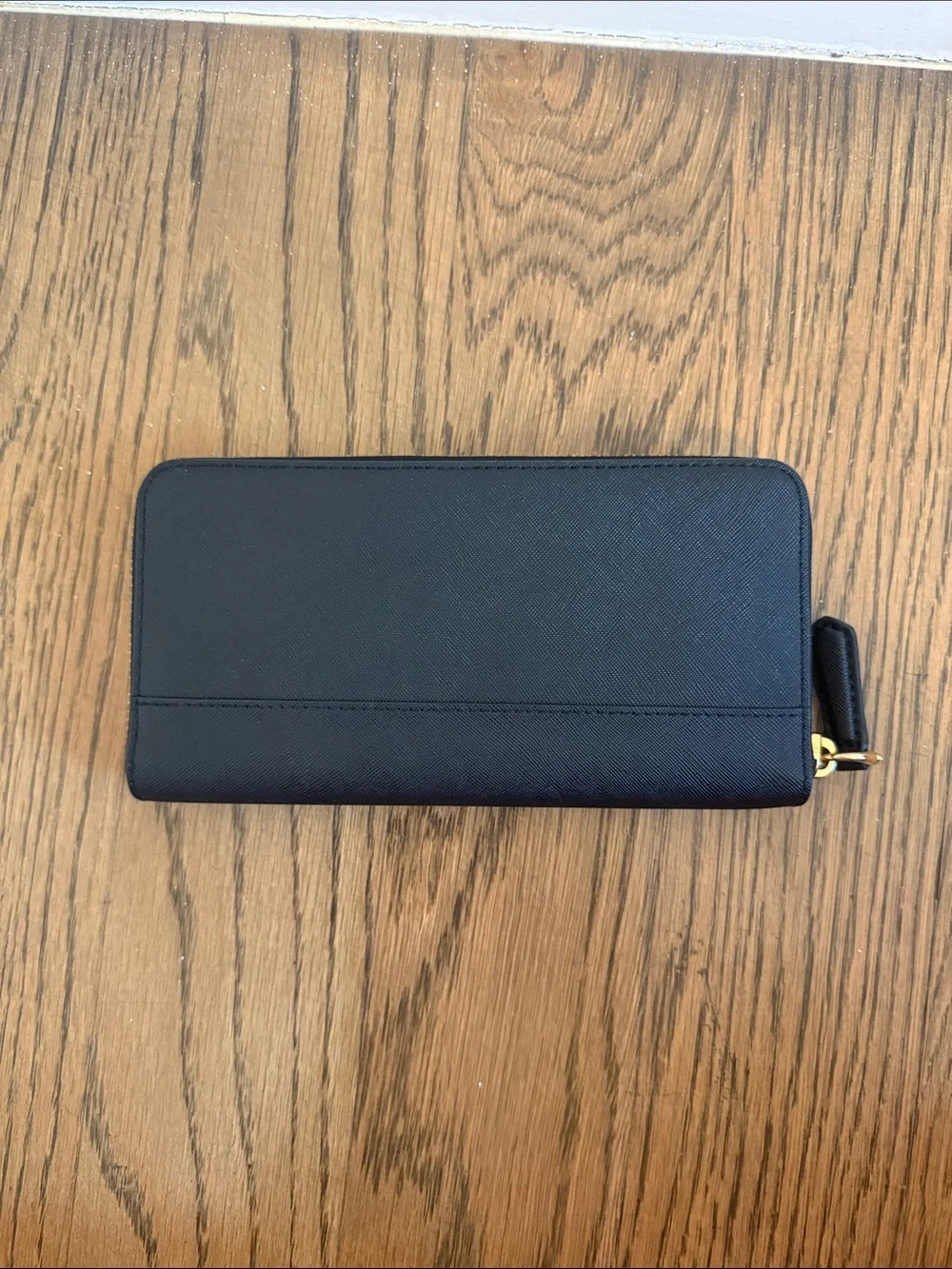 Marc Jacobs Black Zip-Around Saffiano Leather Wallet with Gold Logo